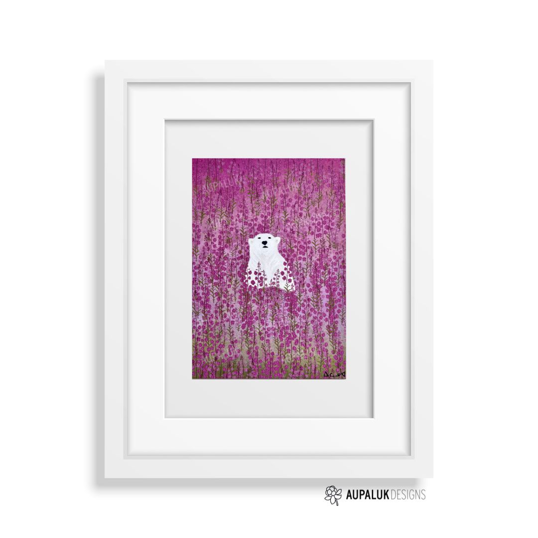 5x7 Art Print - Polar Bear in Fireweed