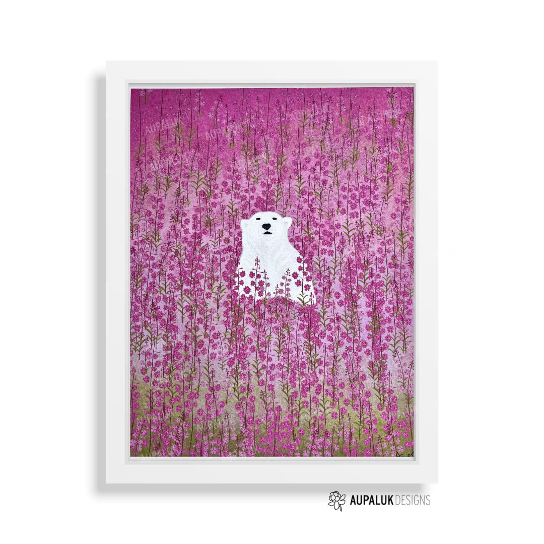 8x10 Art Print - Polar Bear in Fireweed