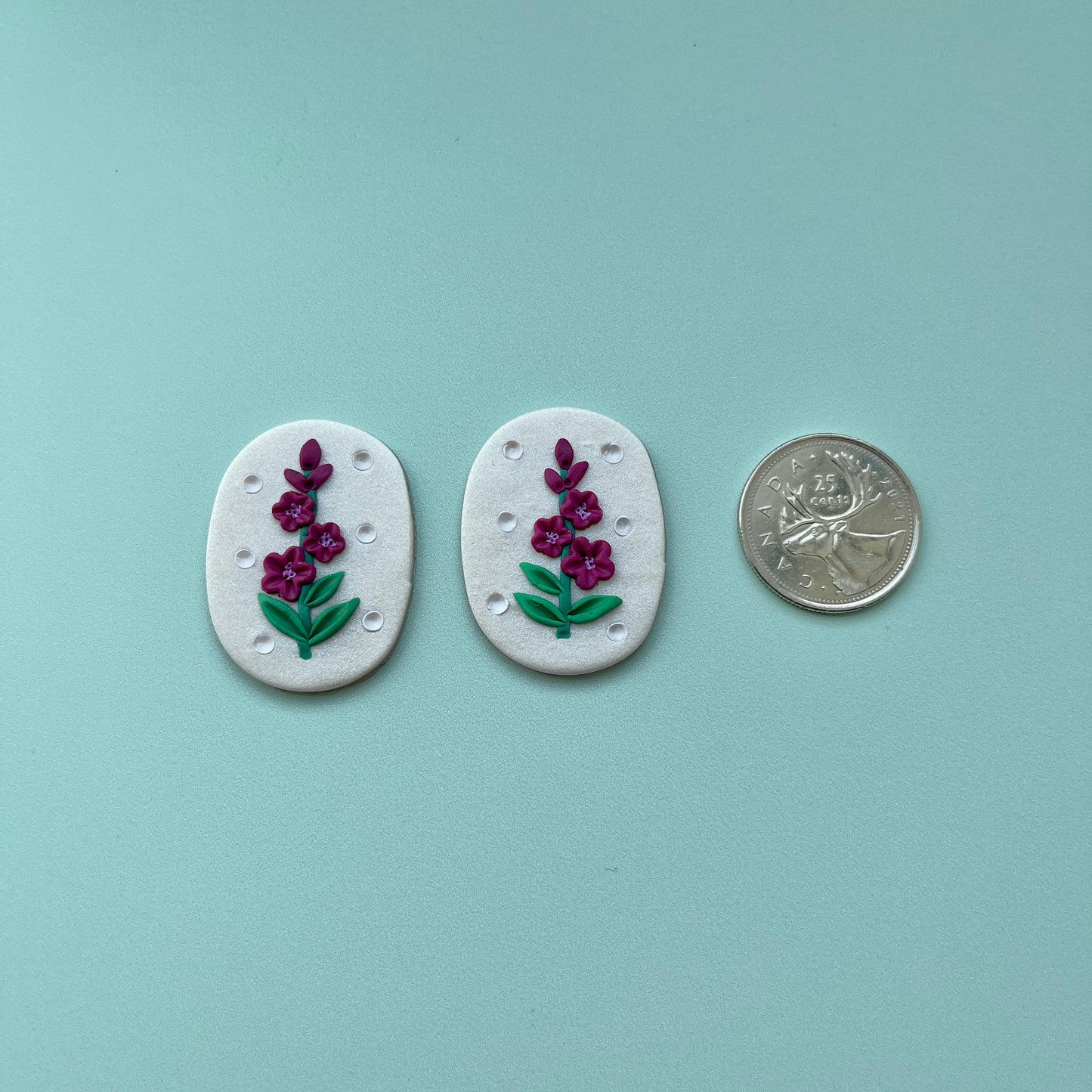 Fireweed on Pearl Polymer Clay Handmade Cabochon, Large