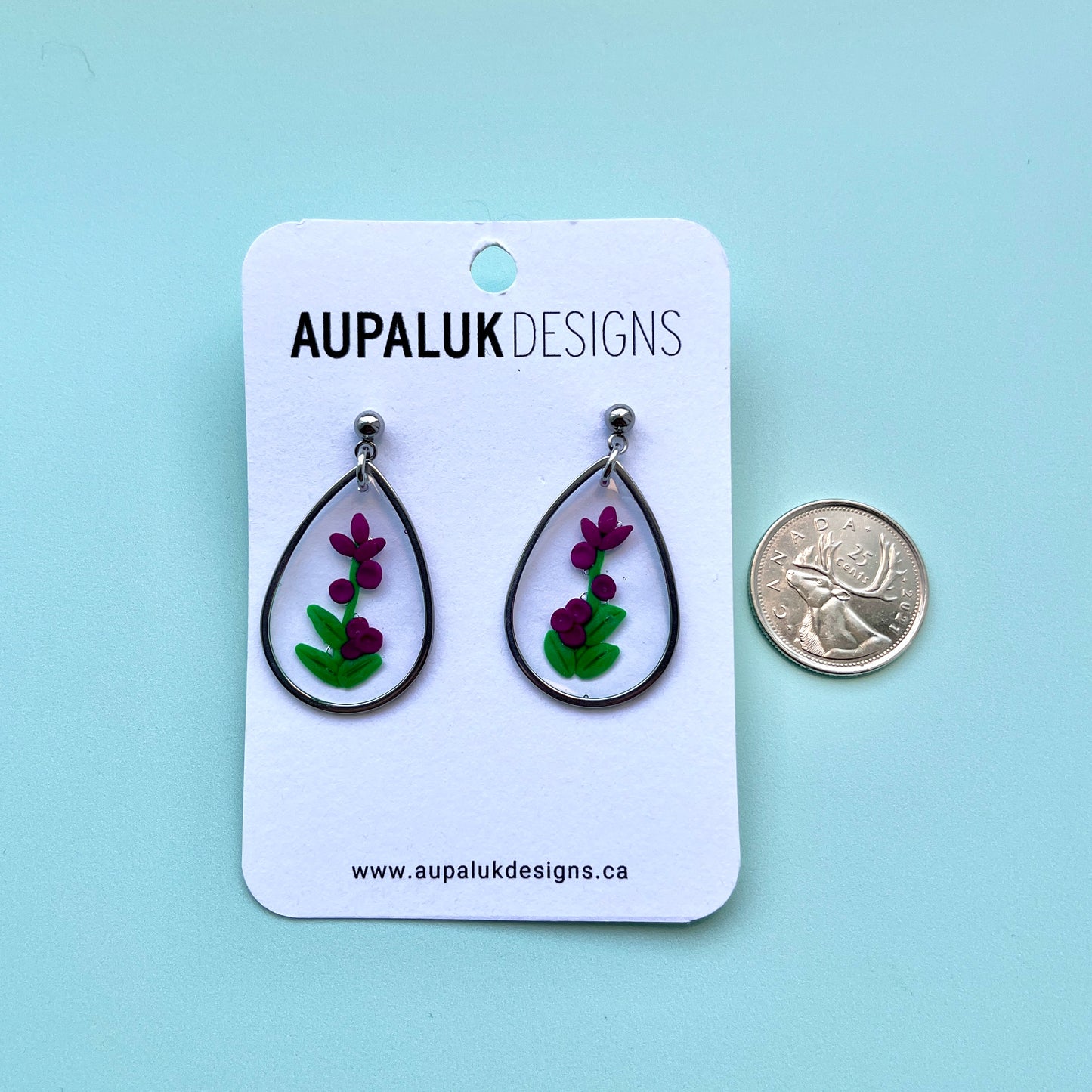 Fireweed Resin and Polymer Clay Earrings, Teardrop