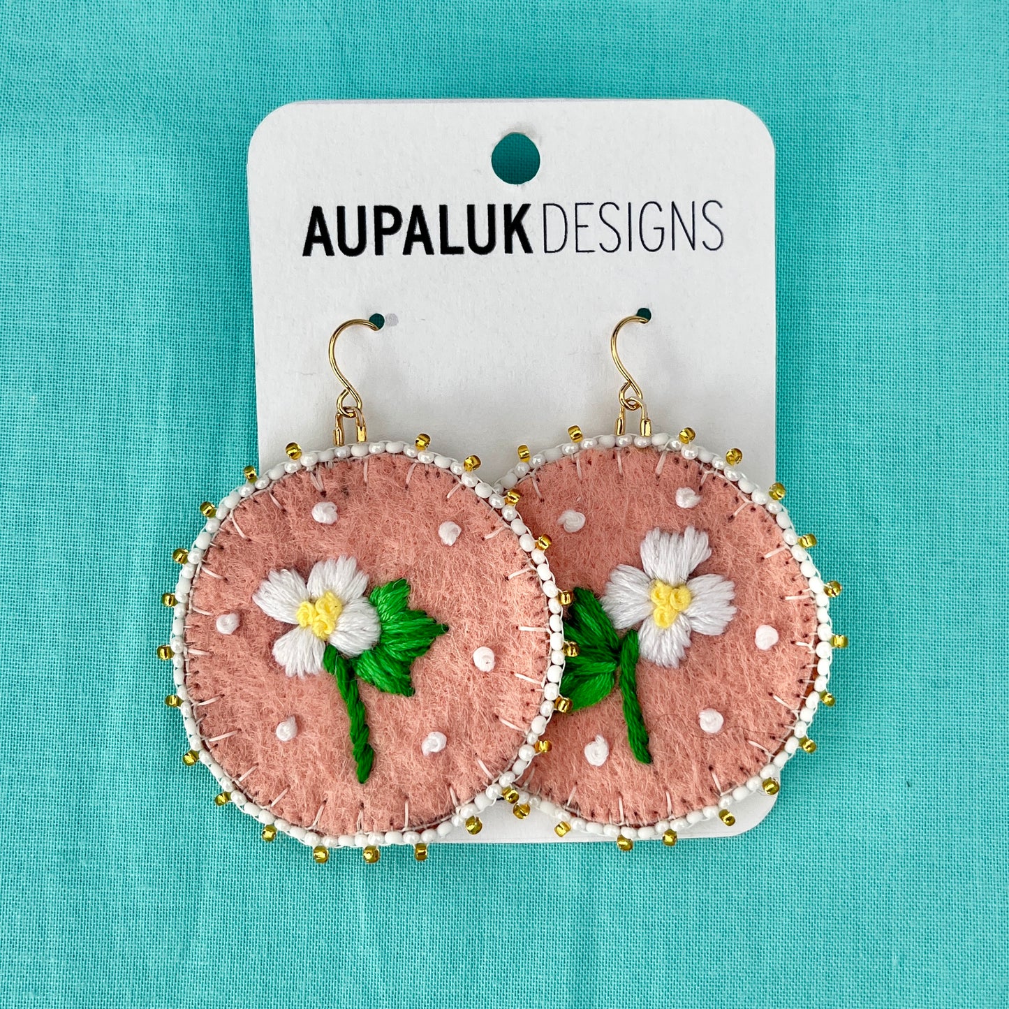 Aqpik Flower Embroidered Wool Earrings