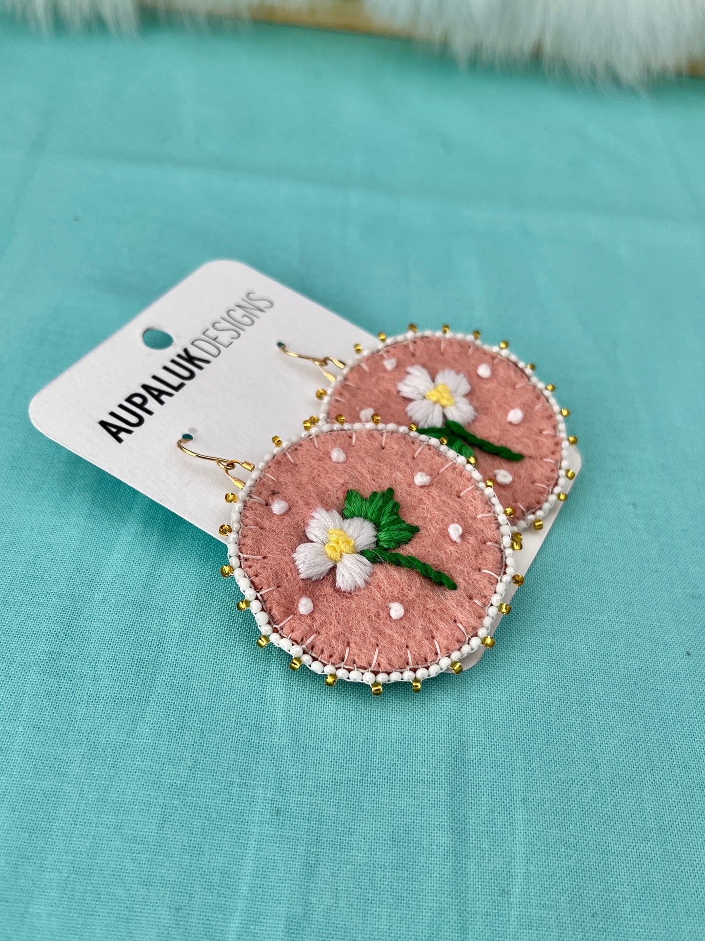 Aqpik Flower Embroidered Wool Earrings
