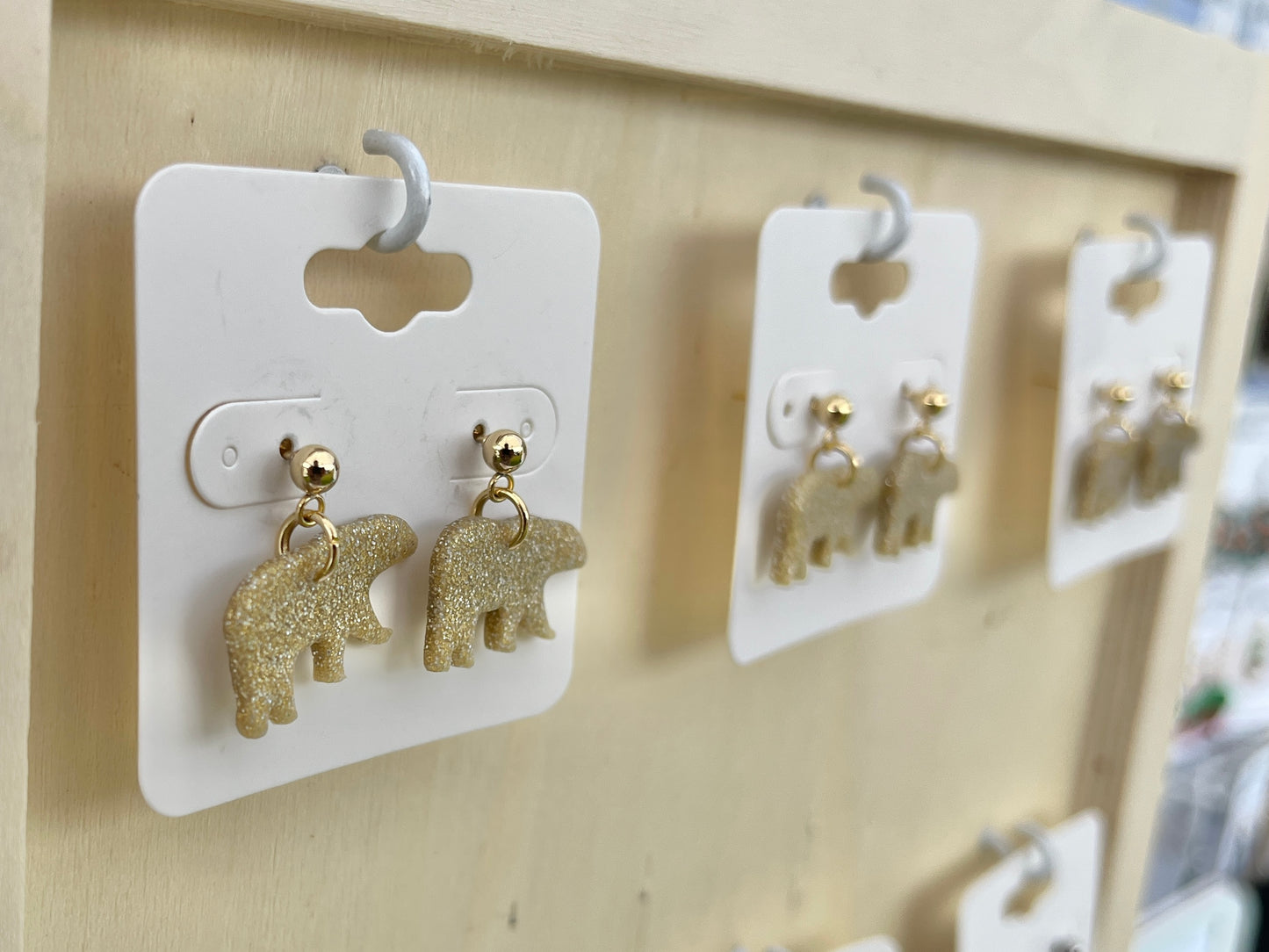 Polar Bear Drop Stud Earrings, Gold