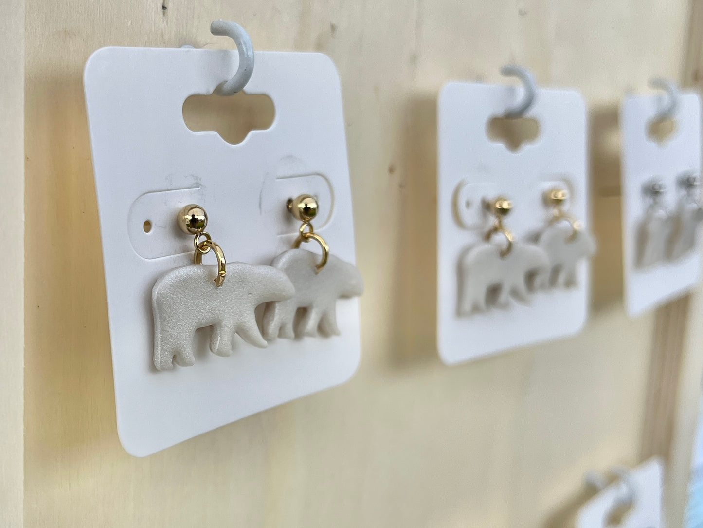 Polar Bear Drop Stud Earrings, Pearl