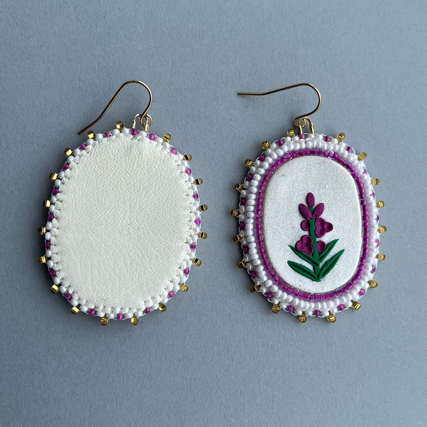 Fireweed Beaded Polymer Clay Earrings Large, Pearl