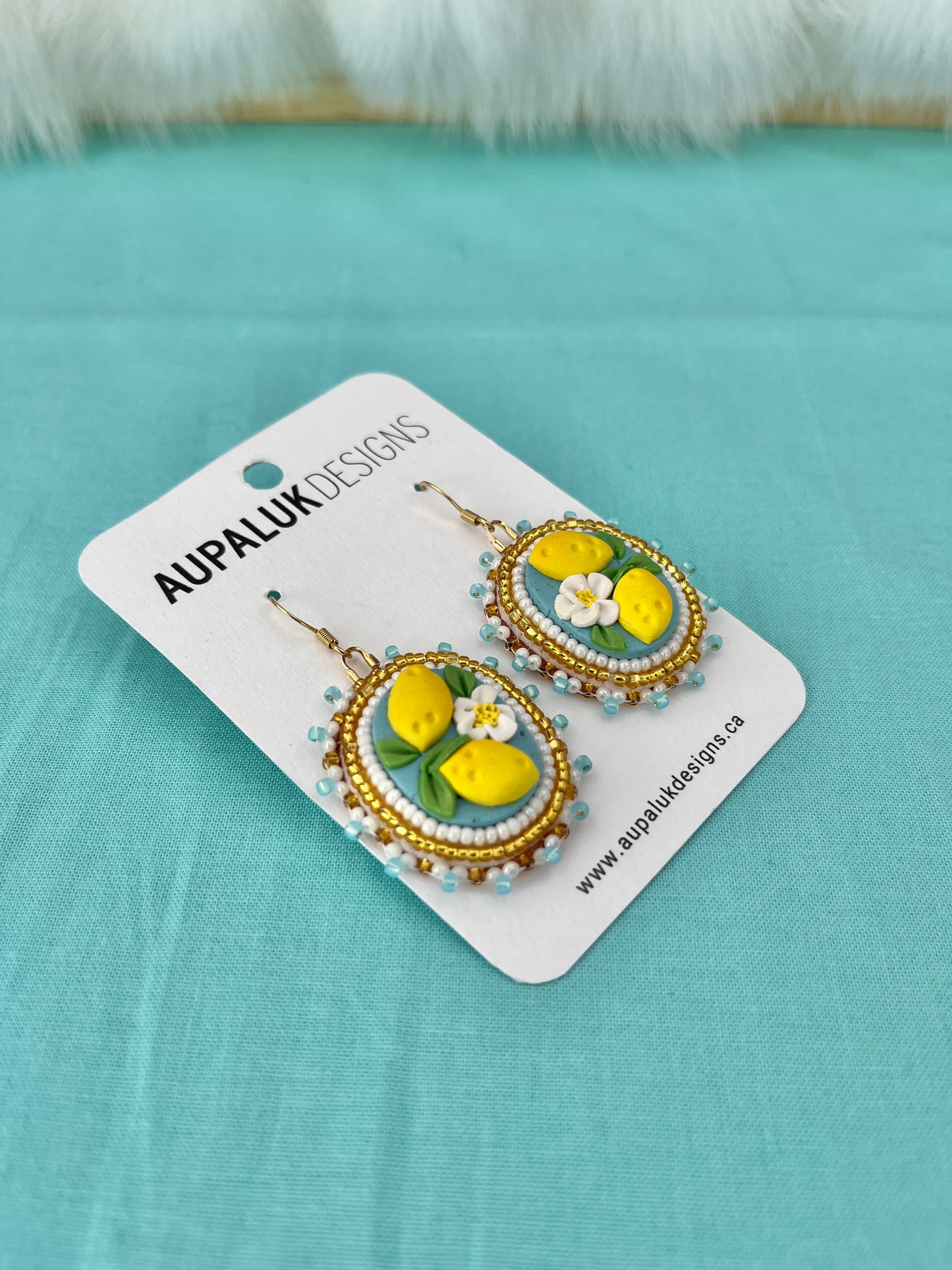 Lemon Beaded Polymer Clay Earrings Small