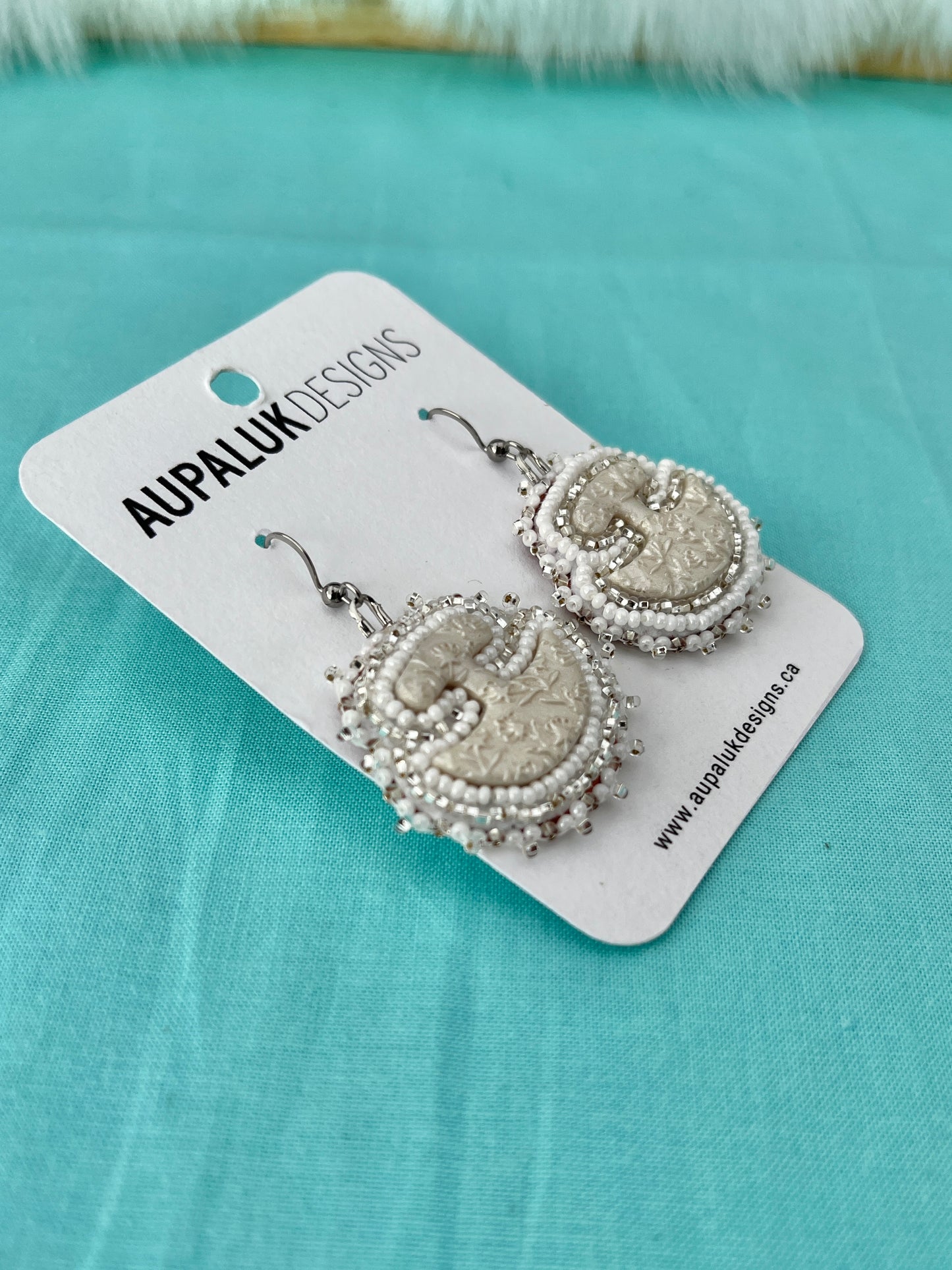 Ulu Beaded Polymer Clay Earrings Small, Pearl