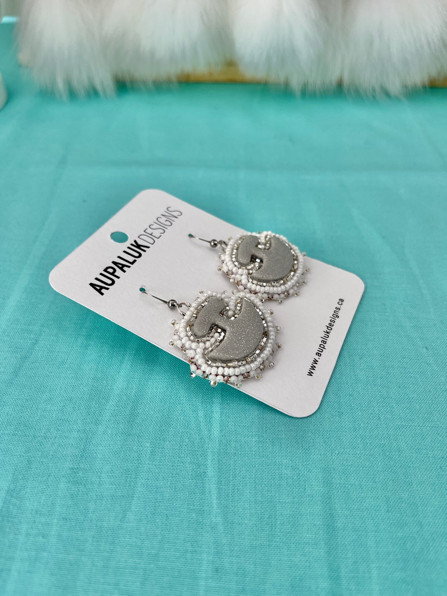 Ulu Beaded Polymer Clay Earrings Small, Stone Blue