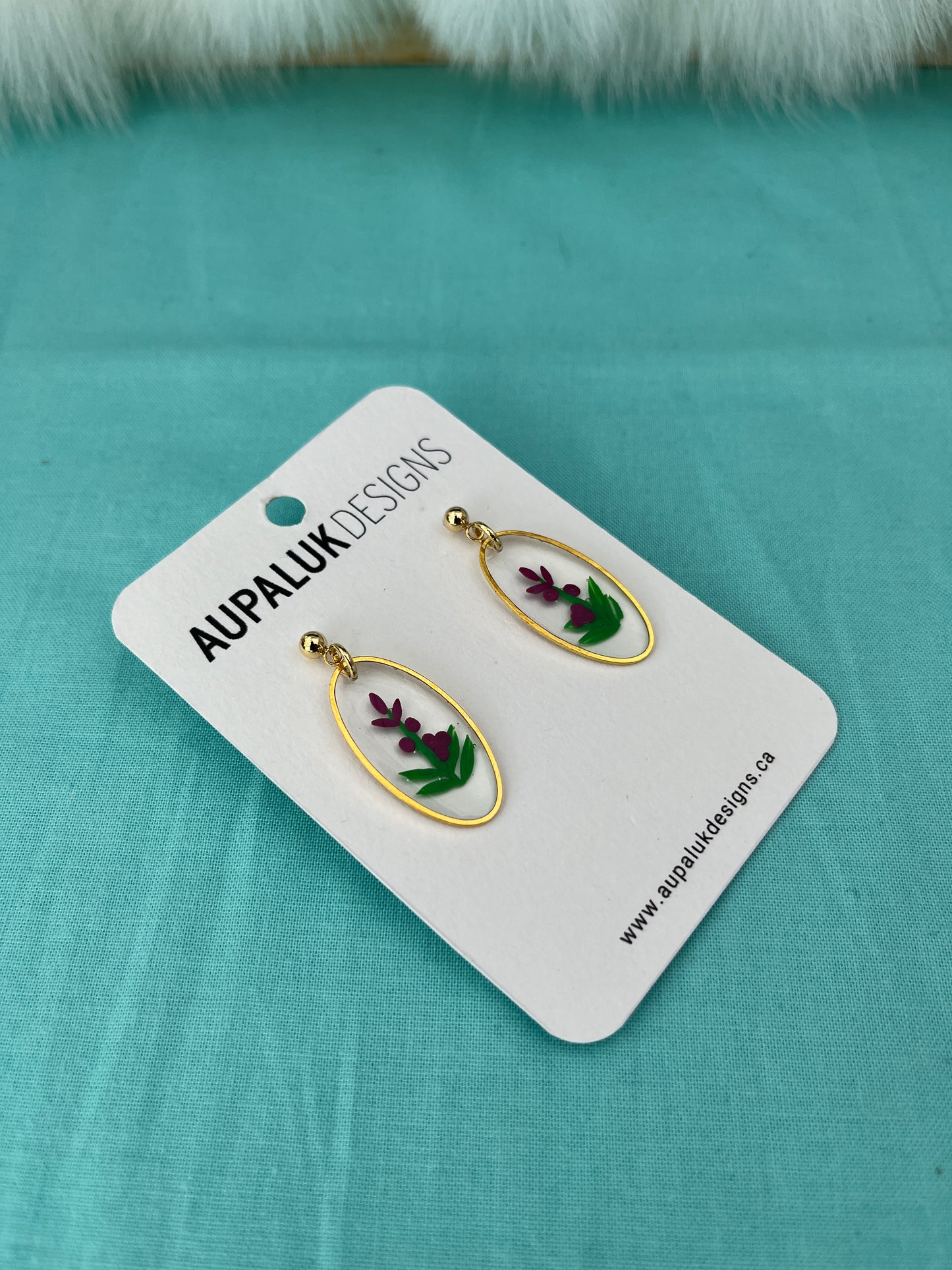 Fireweed Resin and Polymer Clay Earrings, Oval