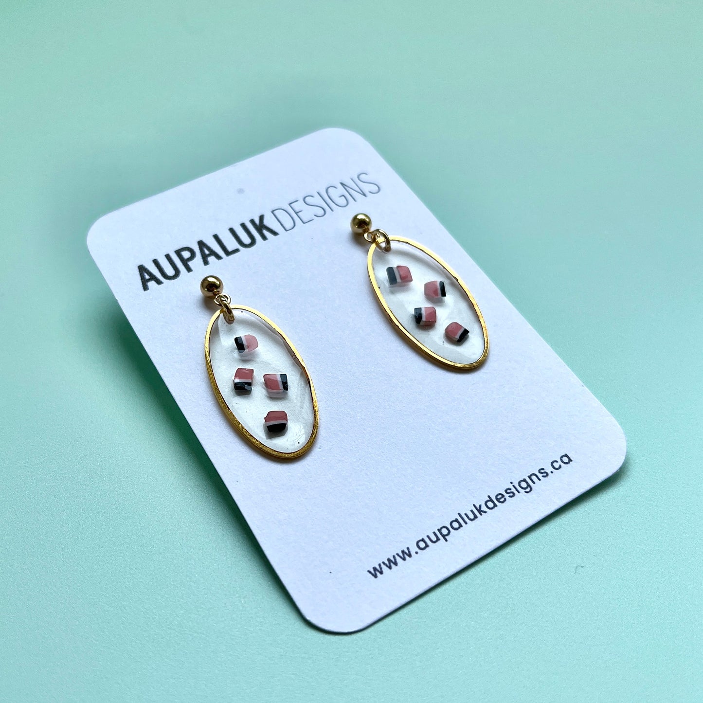 Mattak Resin and Polymer Clay Earrings, Oval