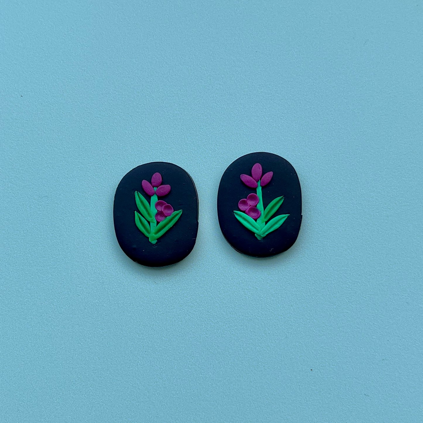 Fireweed on Black Polymer Clay Handmade Cabochon, Small