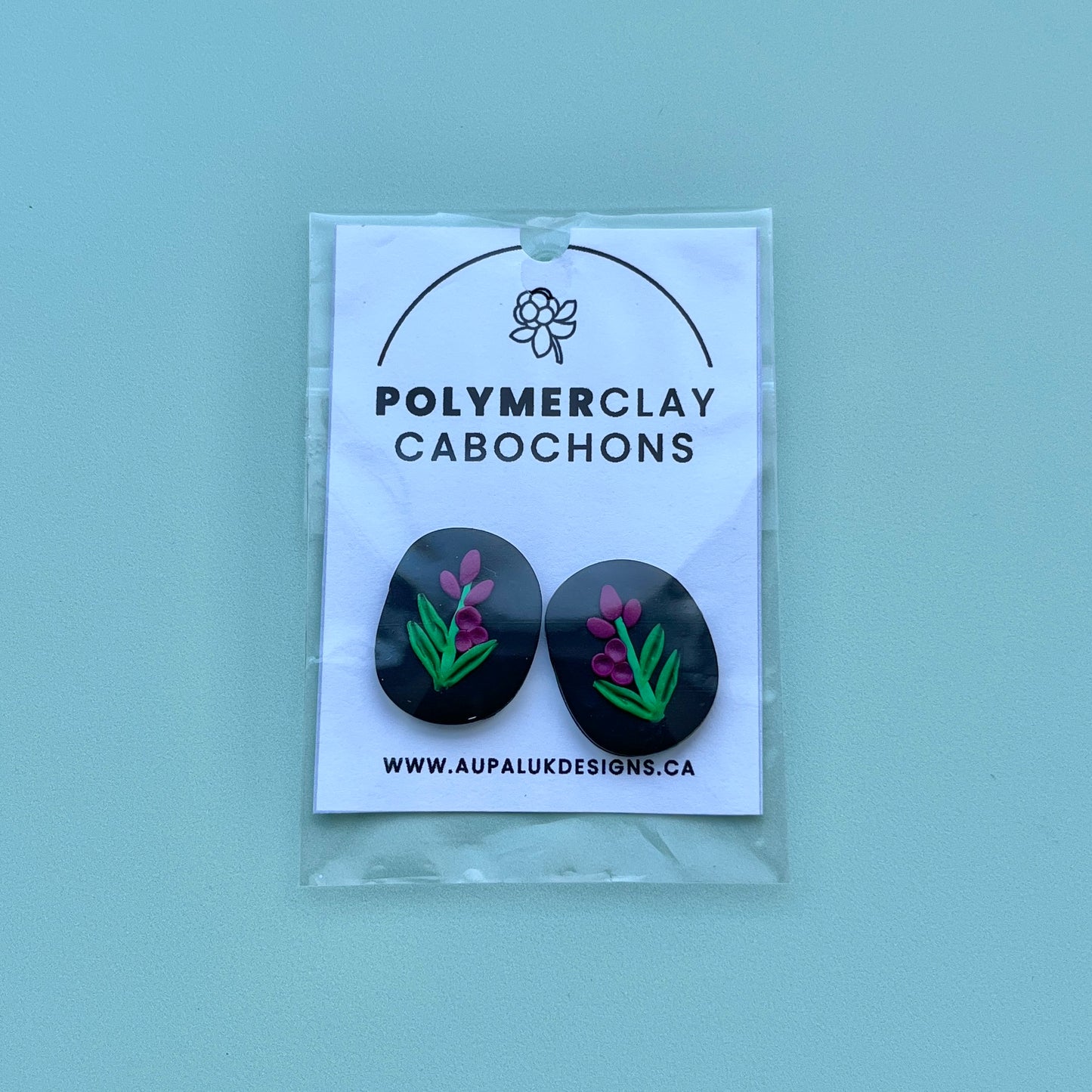 Fireweed on Black Polymer Clay Handmade Cabochon, Small