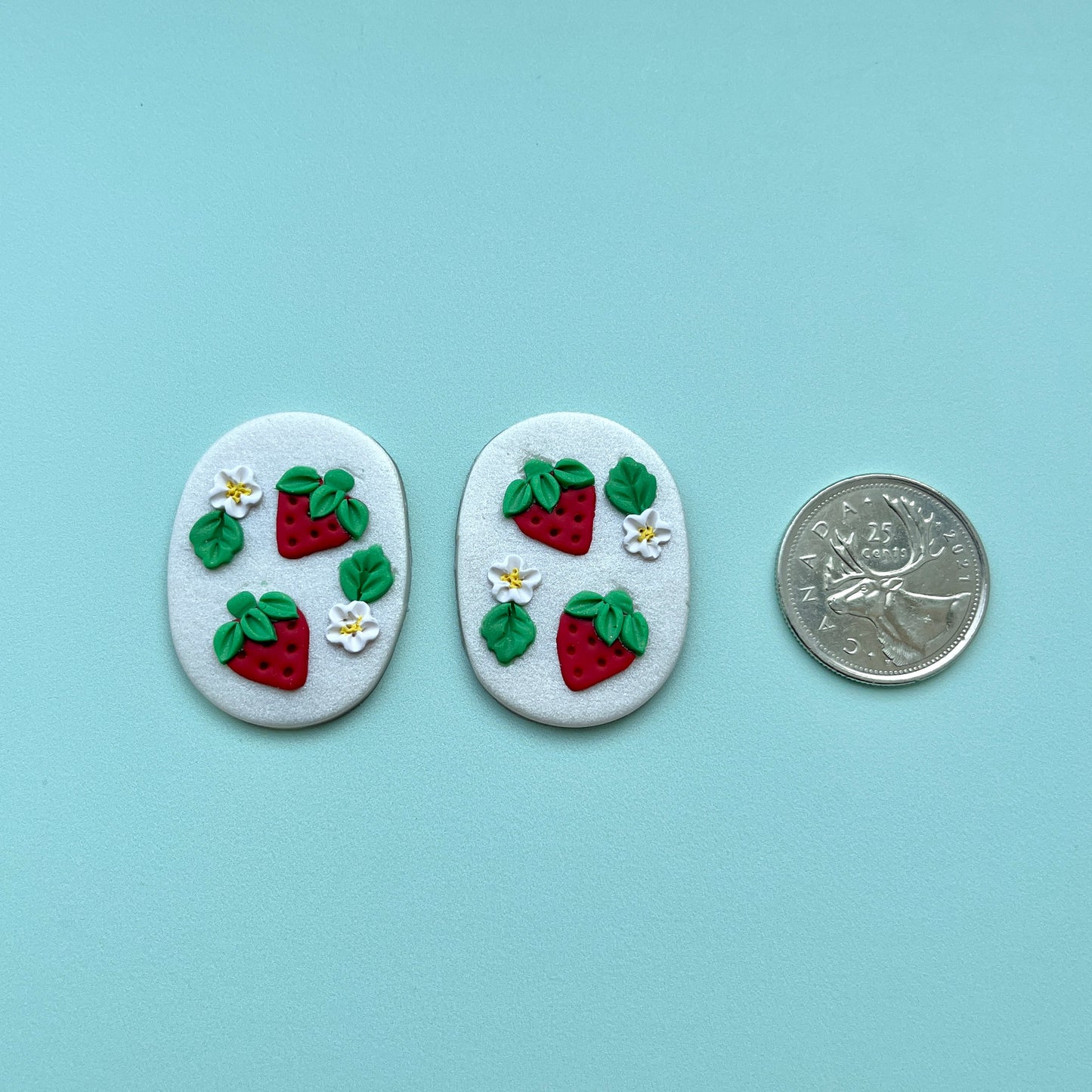 Strawberry on Pearl Polymer Clay Handmade Cabochon, Large
