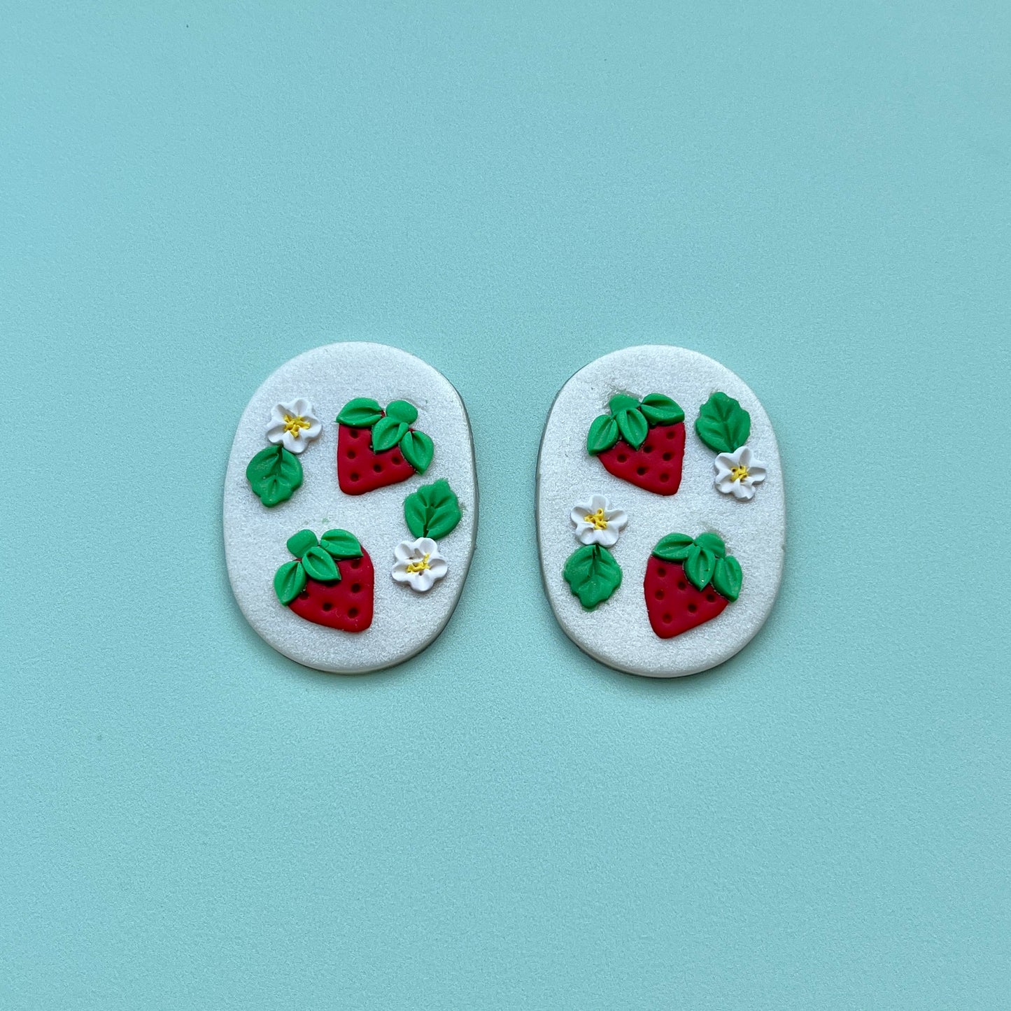 Strawberry on Pearl Polymer Clay Handmade Cabochon, Large