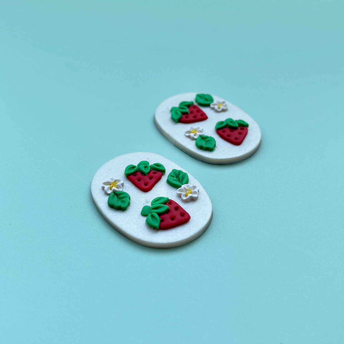 Strawberry on Pearl Polymer Clay Handmade Cabochon, Large