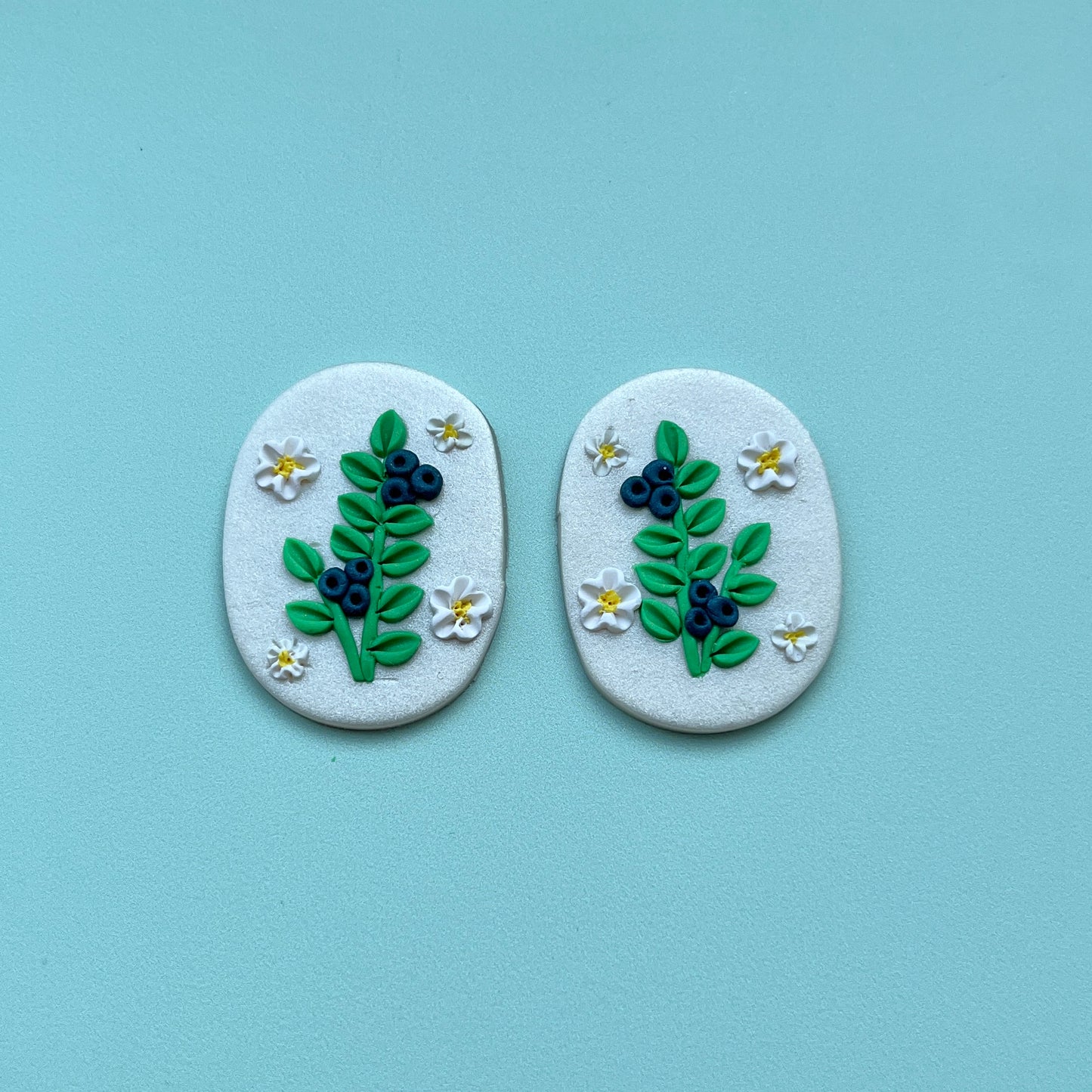 Blueberry on Pearl Polymer Clay Handmade Cabochon, Large