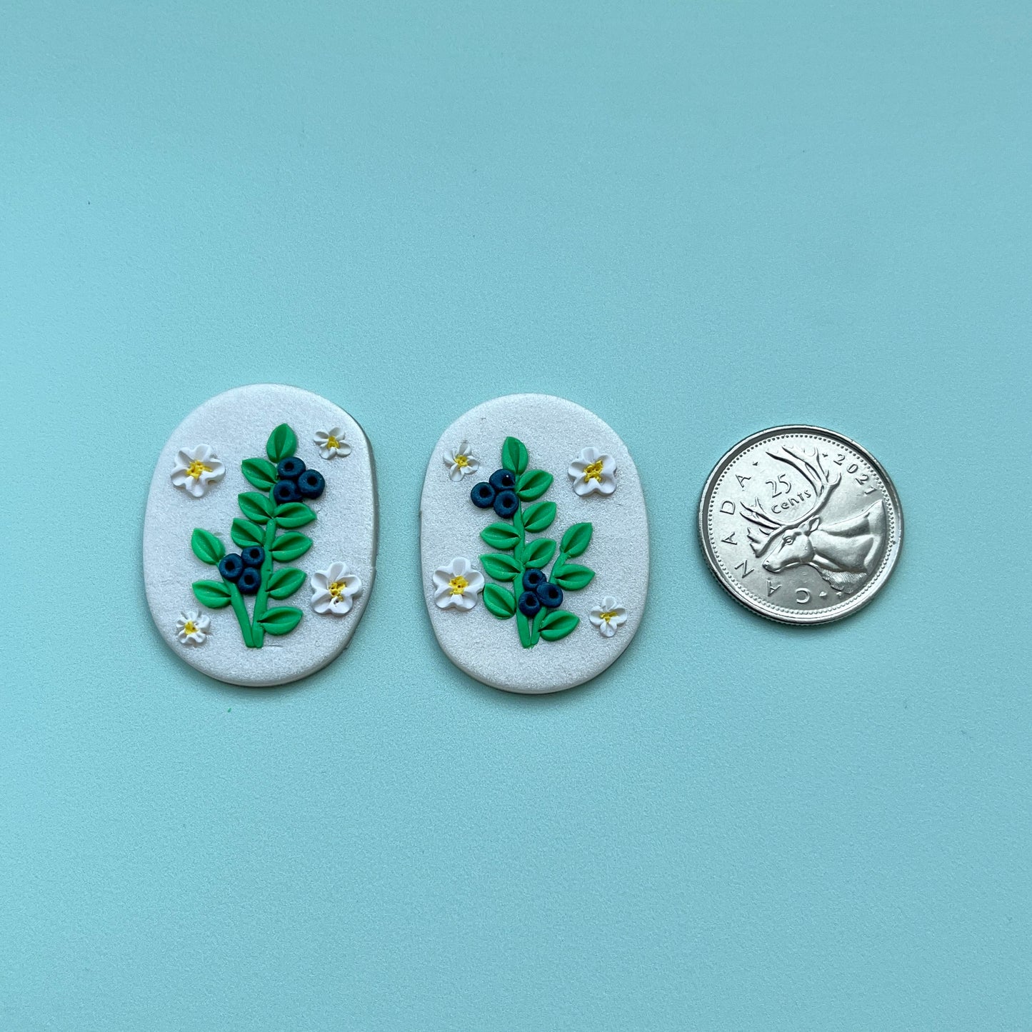 Blueberry on Pearl Polymer Clay Handmade Cabochon, Large