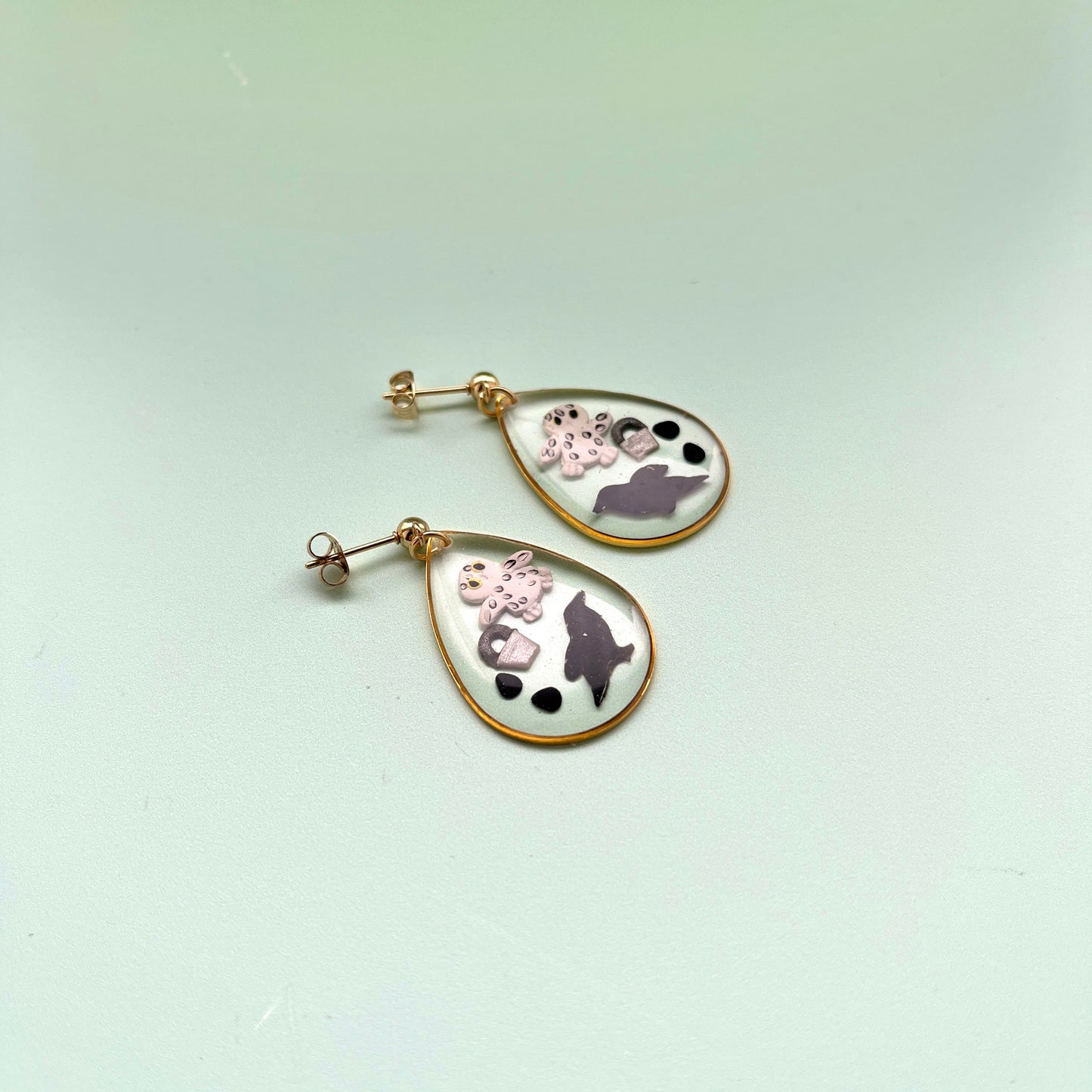 Owl and Raven Resin and Polymer Clay Earrings, Teardrop