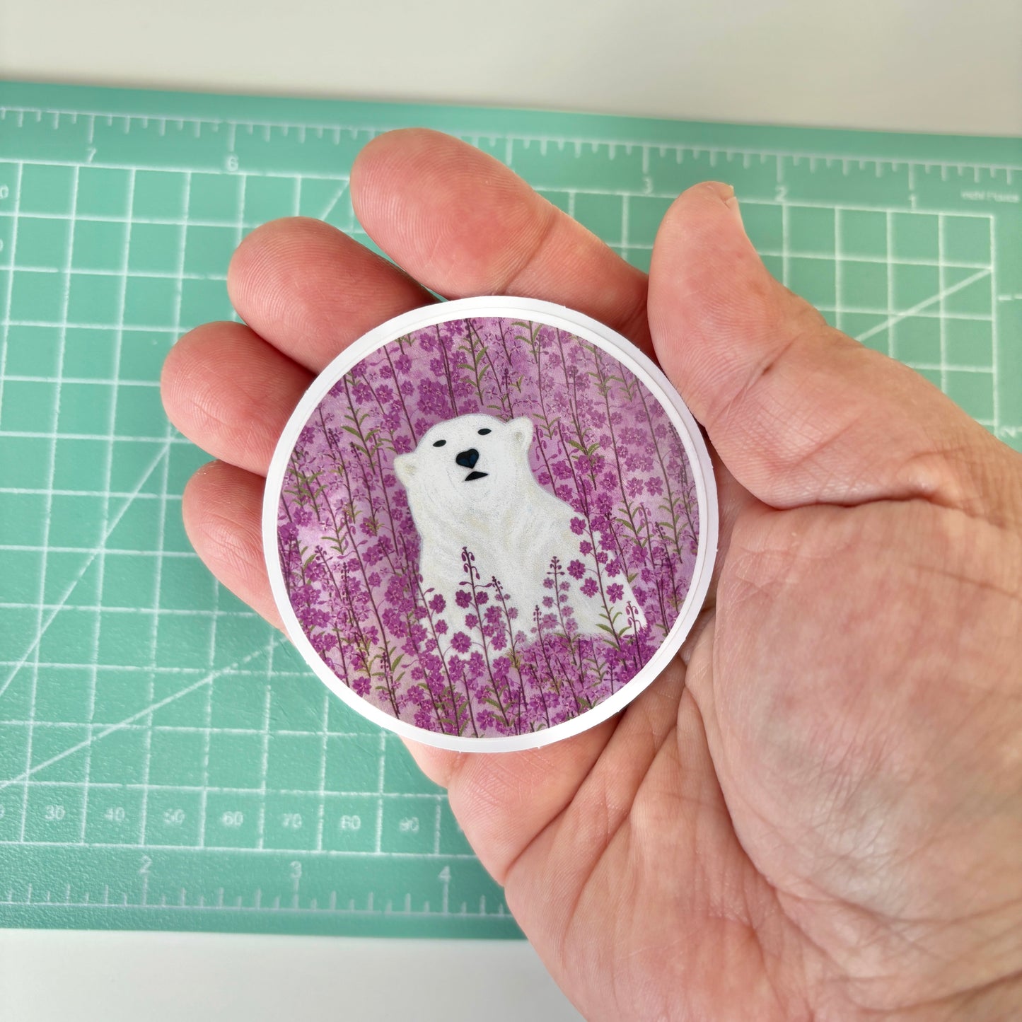 Polar Bear in Fireweed Art Sticker