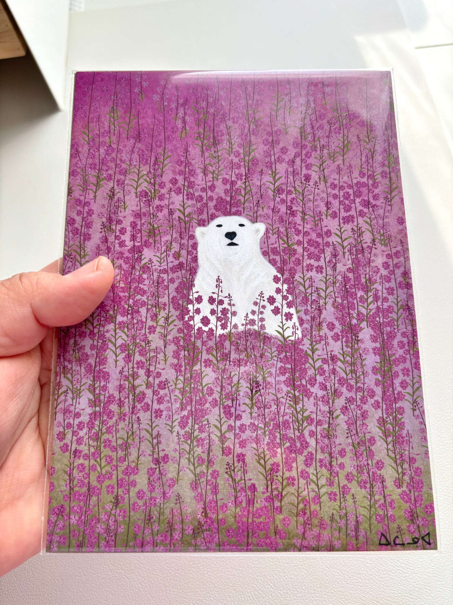 5x7 Art Print - Polar Bear in Fireweed