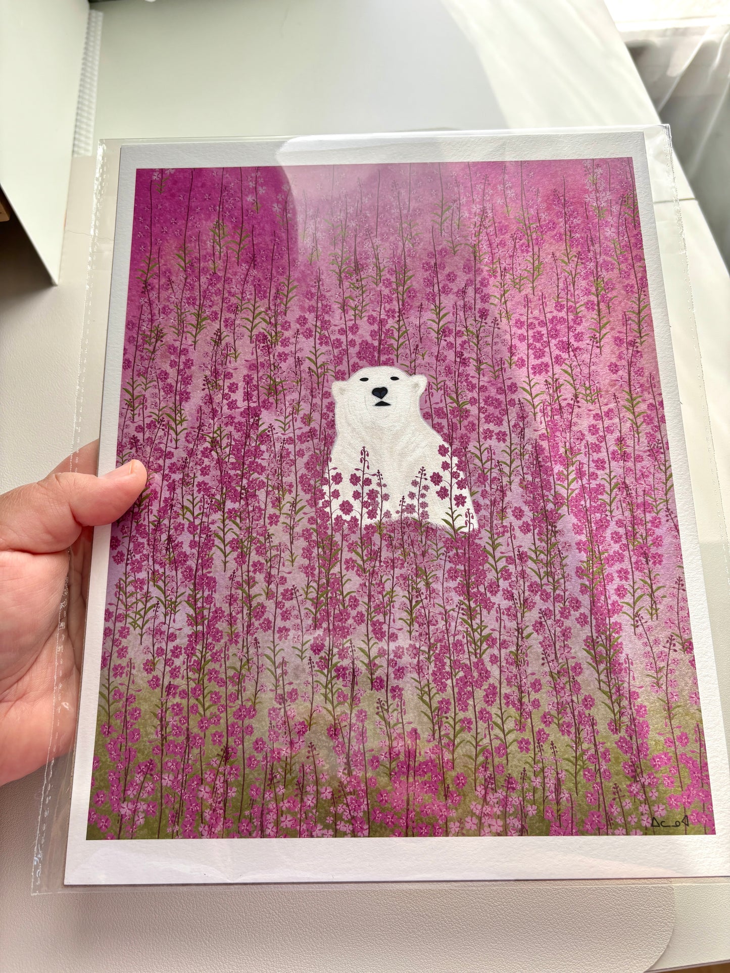 8x10 Art Print - Polar Bear in Fireweed