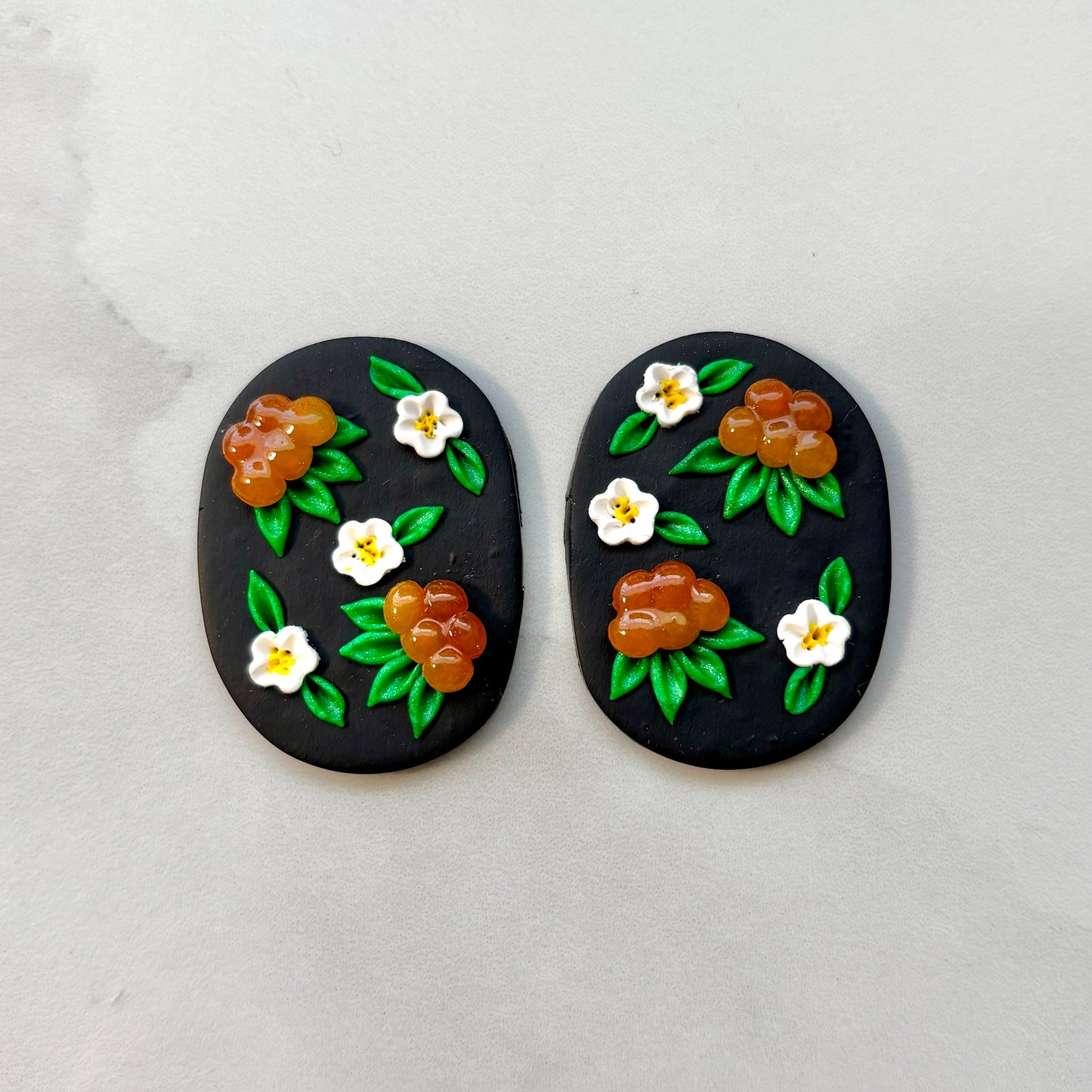 Aqpik on Black Polymer Clay Handmade Cabochon, Large