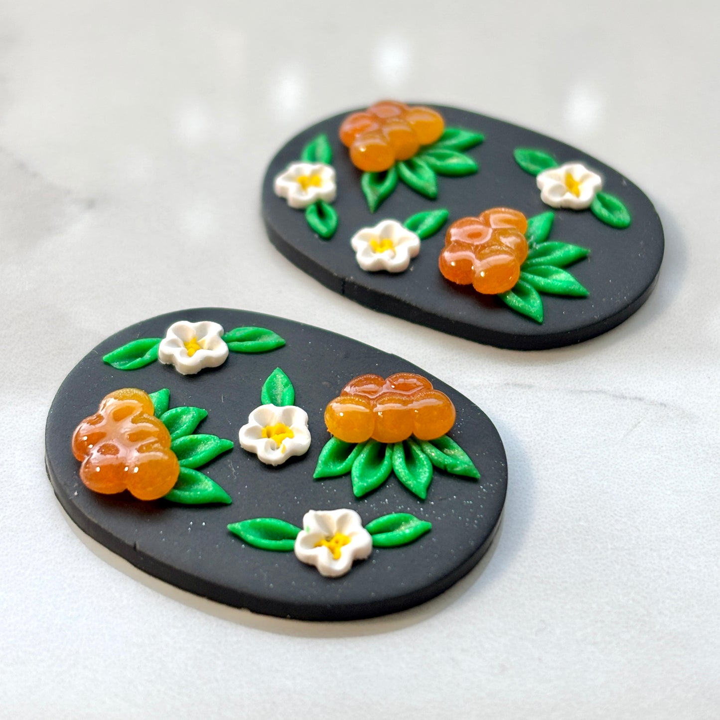 Aqpik on Black Polymer Clay Handmade Cabochon, Large