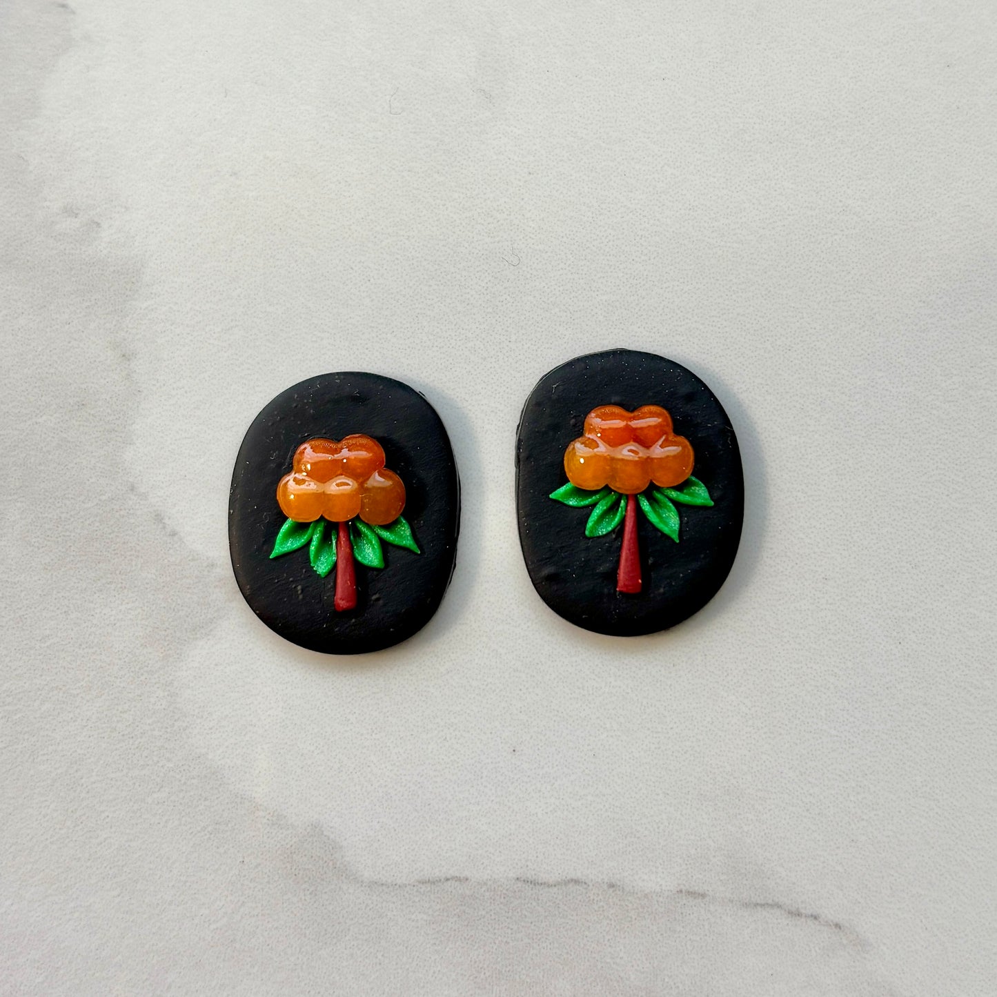 Aqpik on Black Polymer Clay Handmade Cabochon, Small