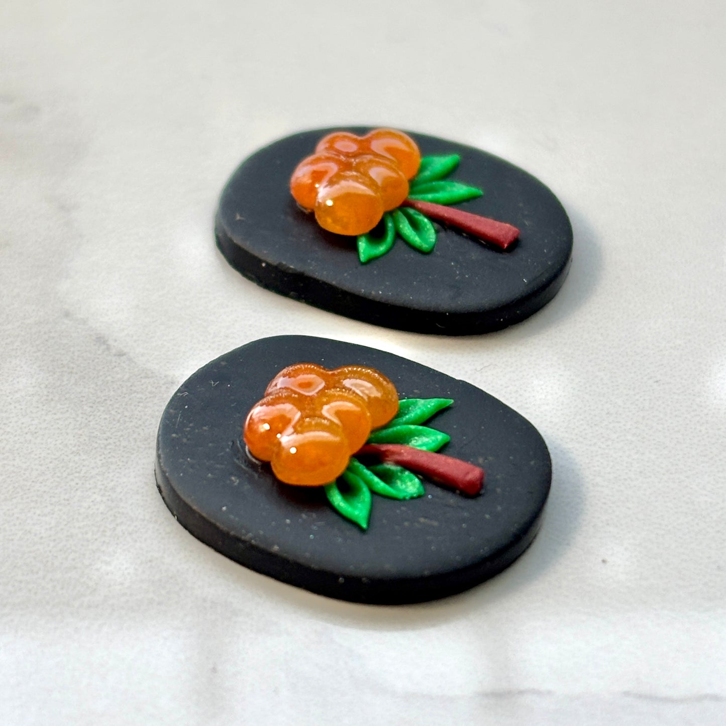 Aqpik on Black Polymer Clay Handmade Cabochon, Small