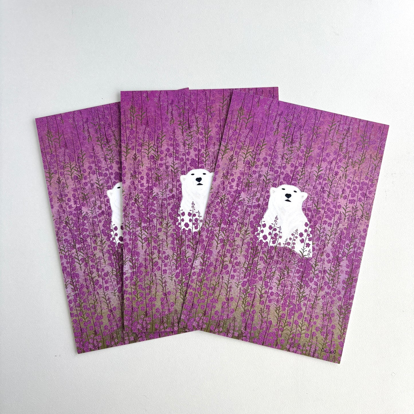 Art Postcard - Polar Bear in Fireweed