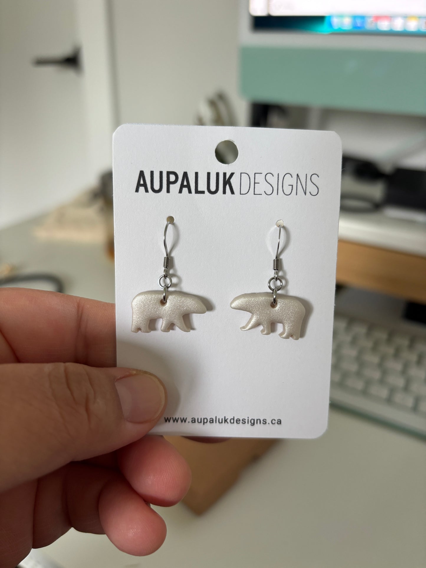Polar Bear Drop Earrings, Pearl