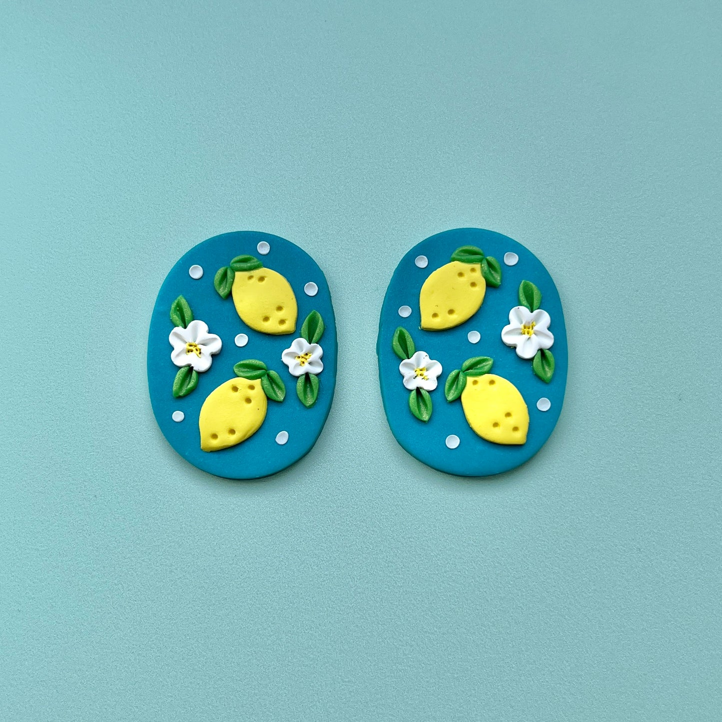 Lemon on Pearl Polymer Clay Handmade Cabochon, Large