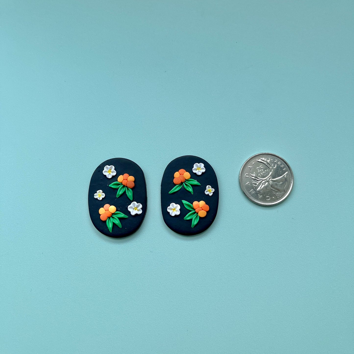 Aqpik on Black Polymer Clay Handmade Cabochon, Large