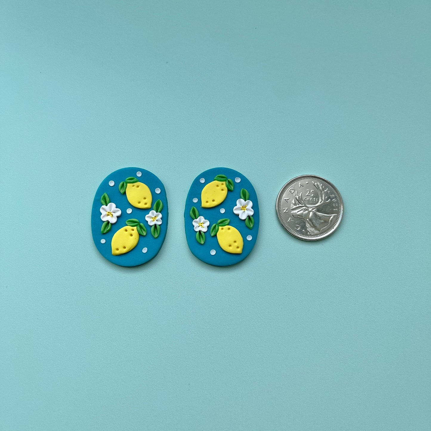 Lemon on Pearl Polymer Clay Handmade Cabochon, Large