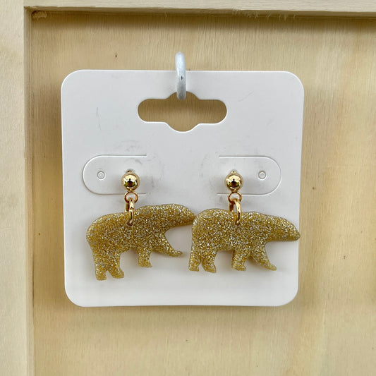 Polar Bear Drop Stud Earrings, Gold