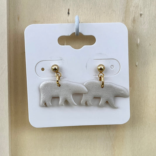 Polar Bear Drop Stud Earrings, Pearl