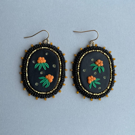 Aqpik Beaded Polymer Clay Earrings Large, Black