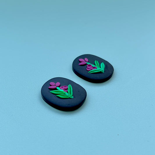 Fireweed on Black Polymer Clay Handmade Cabochon, Small