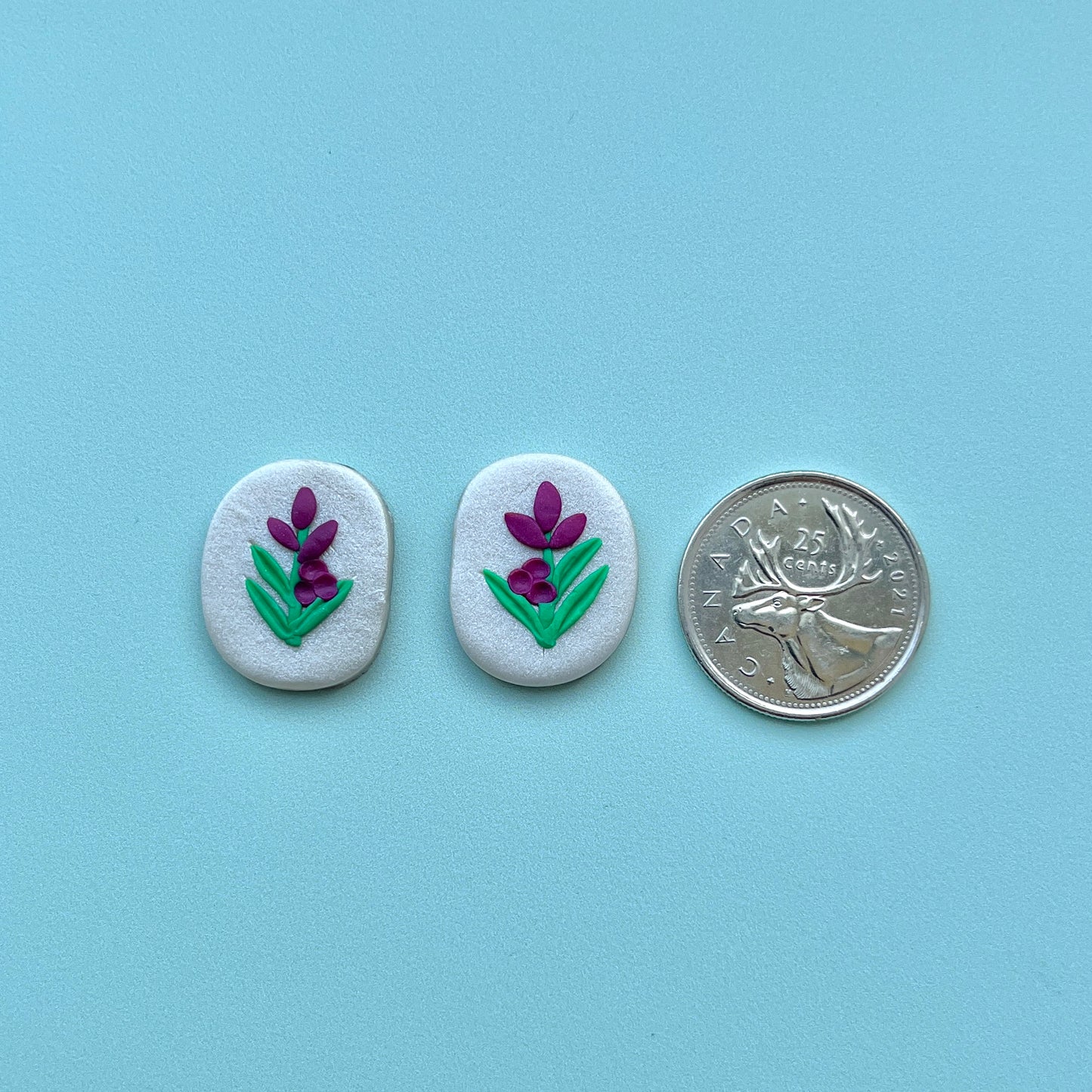 Fireweed on Pearl Polymer Clay Handmade Cabochon, Small