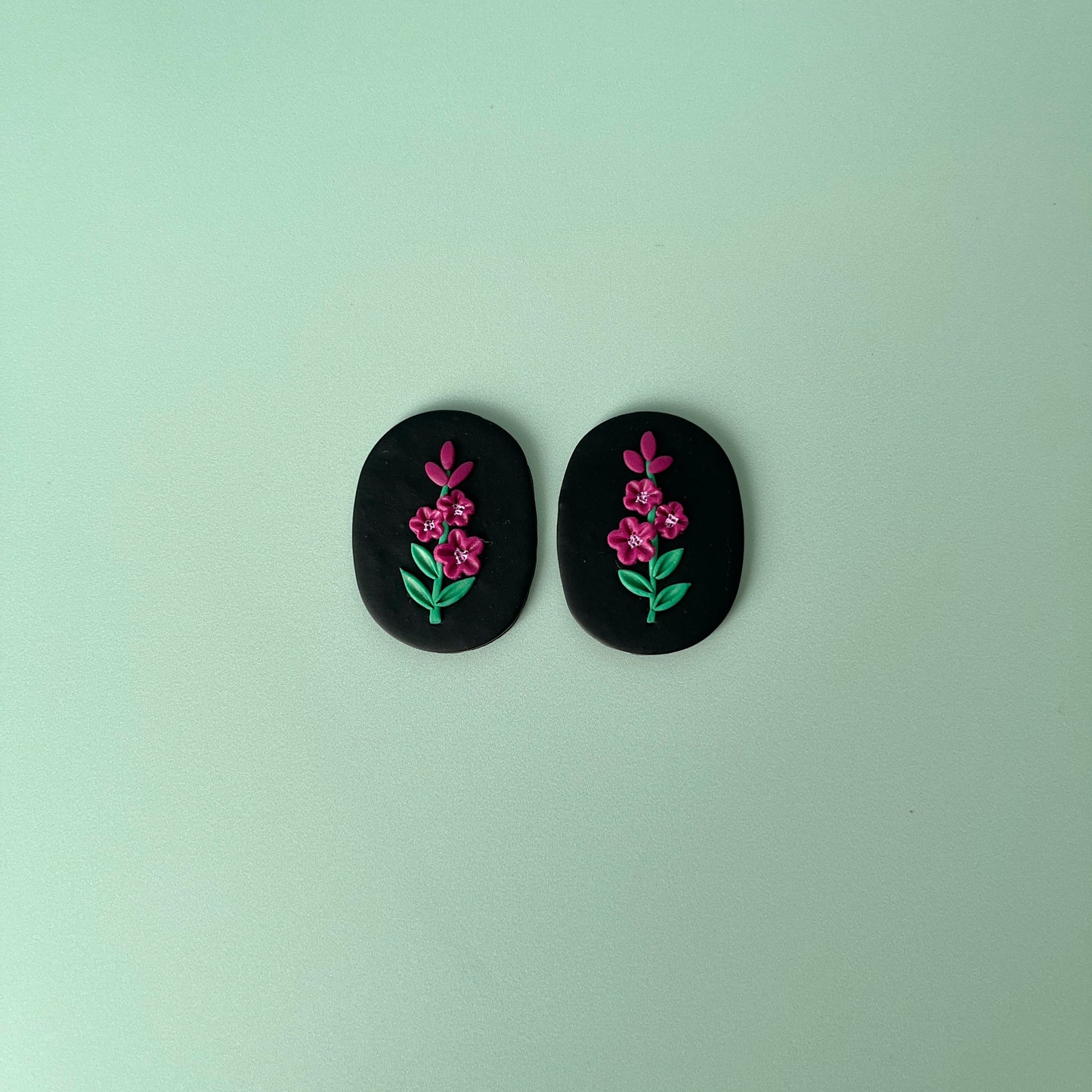 Fireweed on Black Polymer Clay Handmade Cabochon, Large