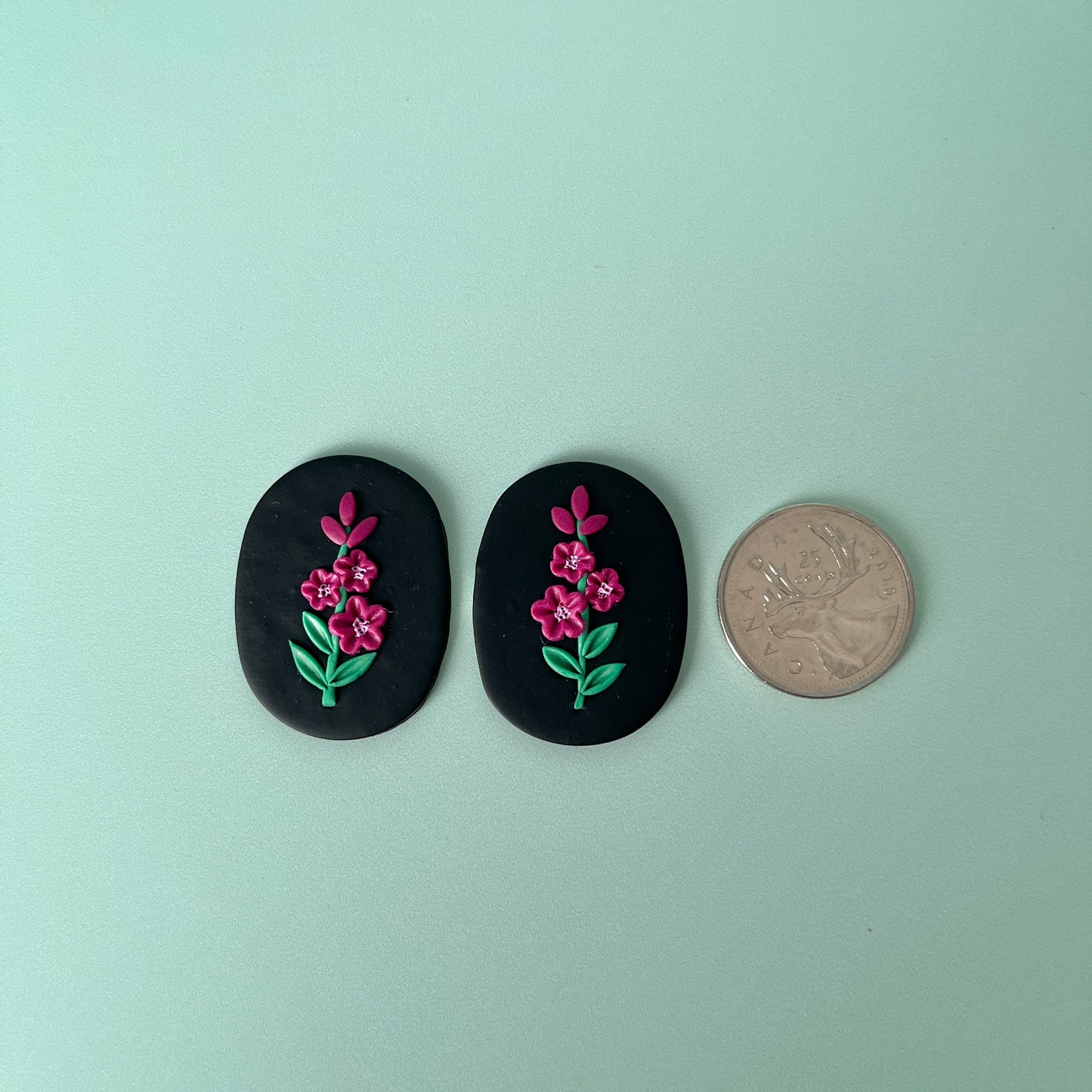 Fireweed on Black Polymer Clay Handmade Cabochon, Large