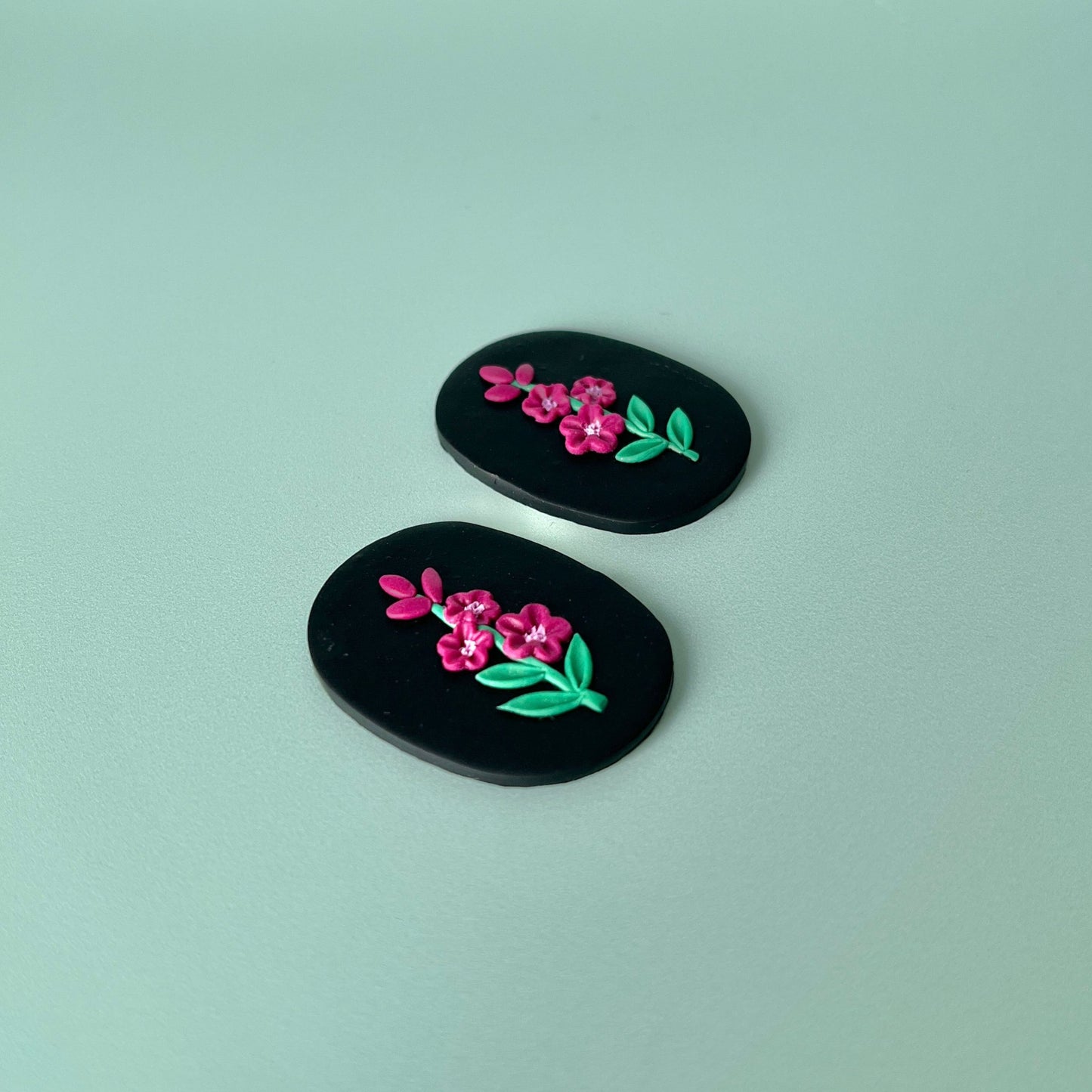 Fireweed on Black Polymer Clay Handmade Cabochon, Large