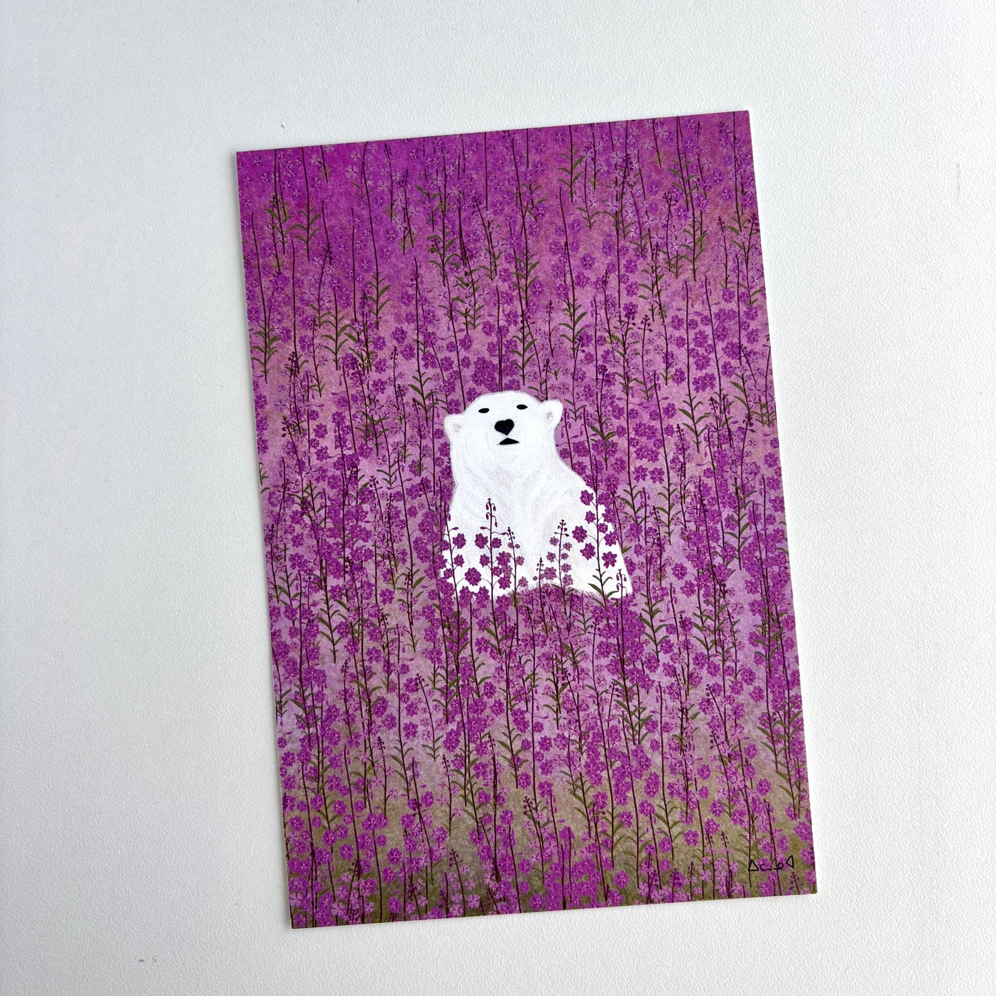 Art Postcard - Polar Bear in Fireweed