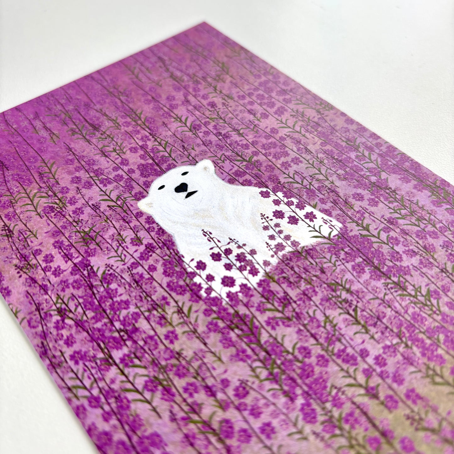 Art Postcard - Polar Bear in Fireweed