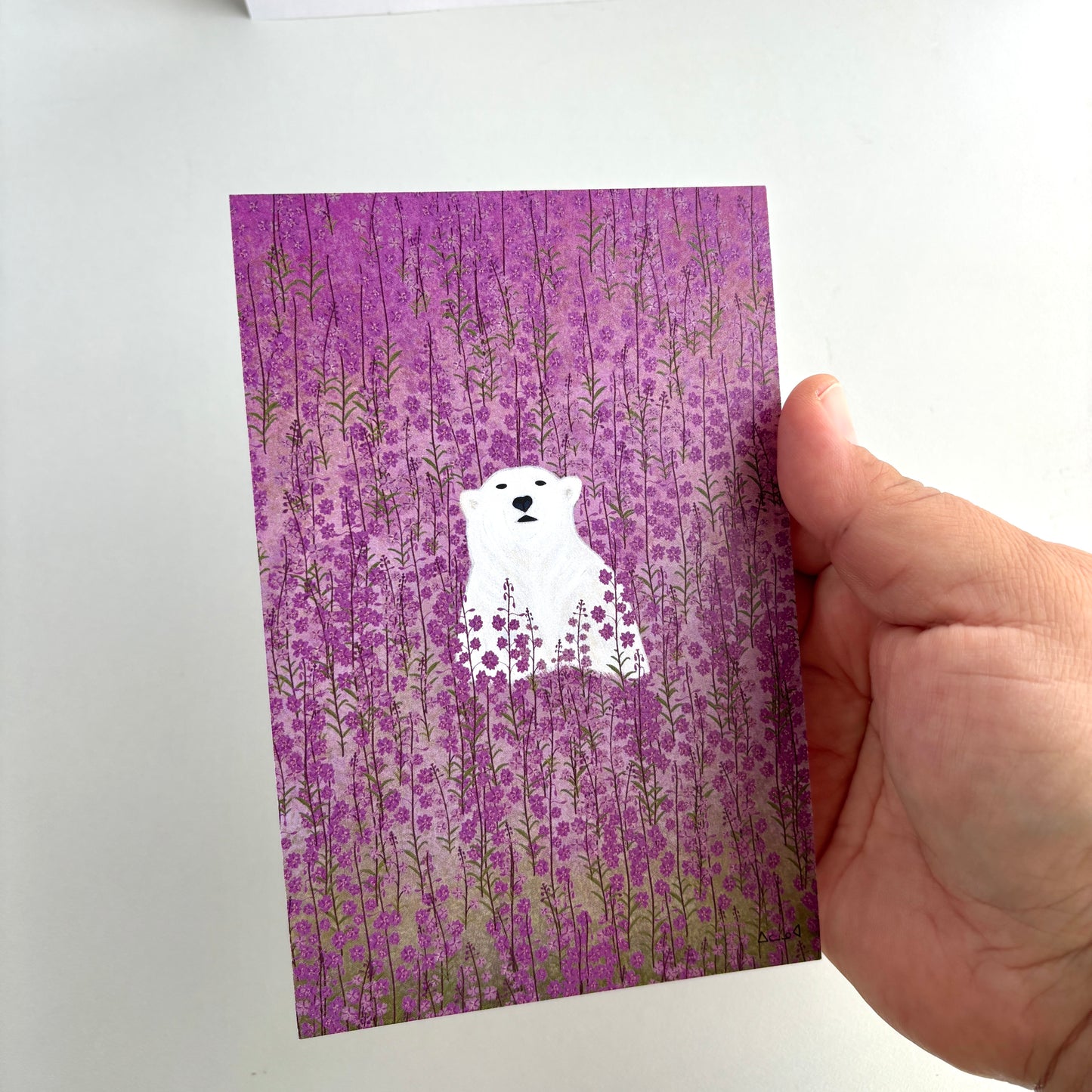 Art Postcard - Polar Bear in Fireweed